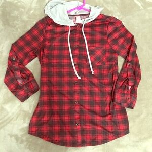 Hooded 3/4 sleeve flannel
